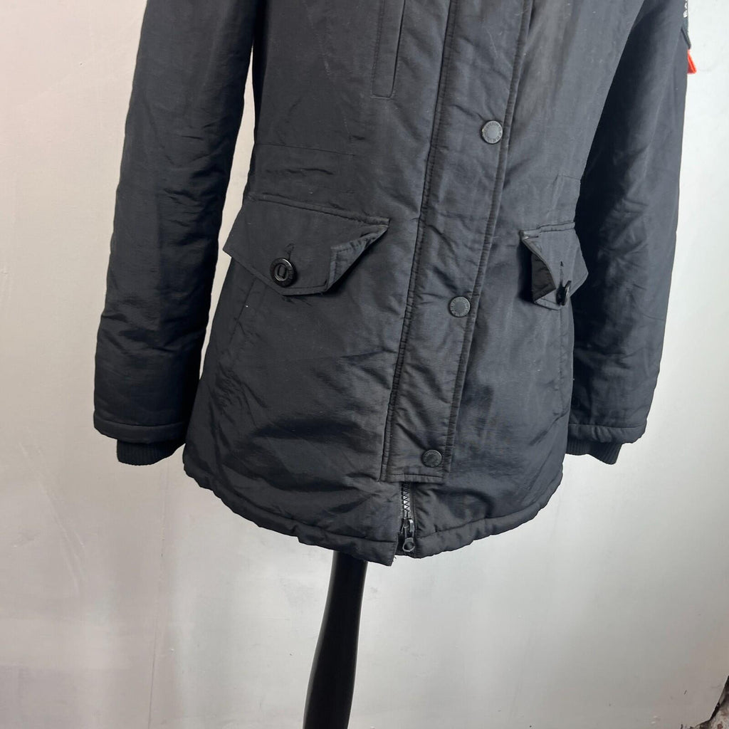 Superdry Everest Mountain Parka in Black with Fur Fringe Hood UK Women's size 12