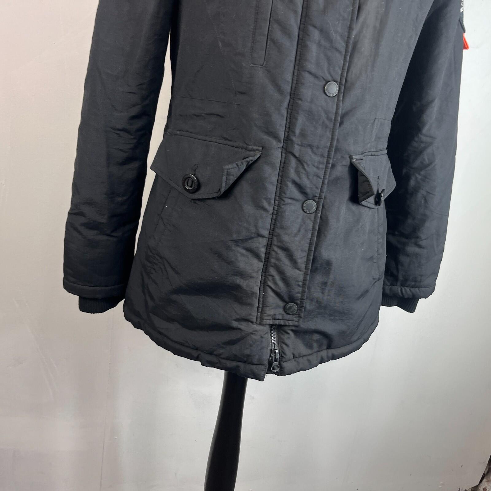 Superdry Everest Mountain Parka in Black with Fur Fringe Hood UK Women's size 12