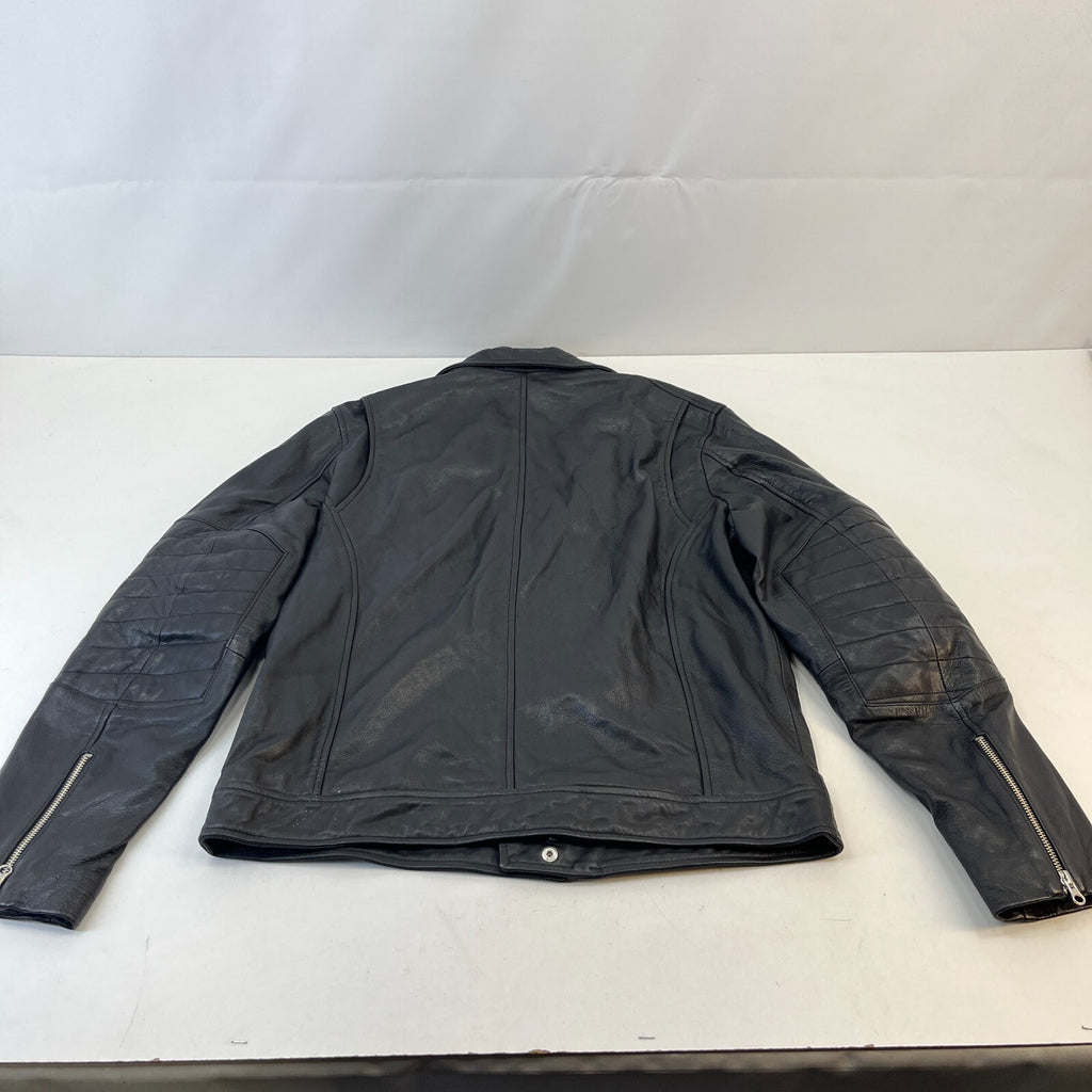 NEXT Men’s Black Leather Biker Jacket Full Zip Short Cruiser Bomber size Large