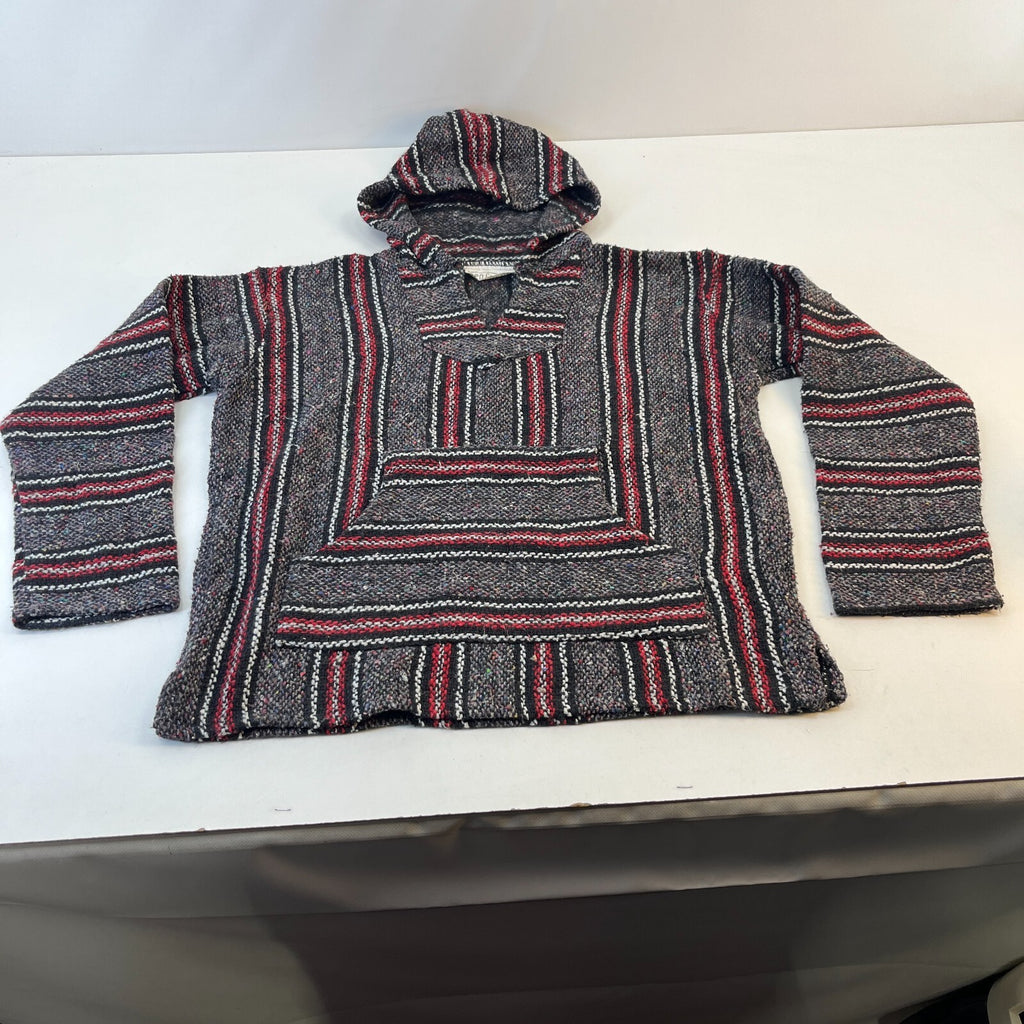 Lienfuegos Genuine Mexican Baja Hoodie Pullover Hippie Festival Black/Red UK M