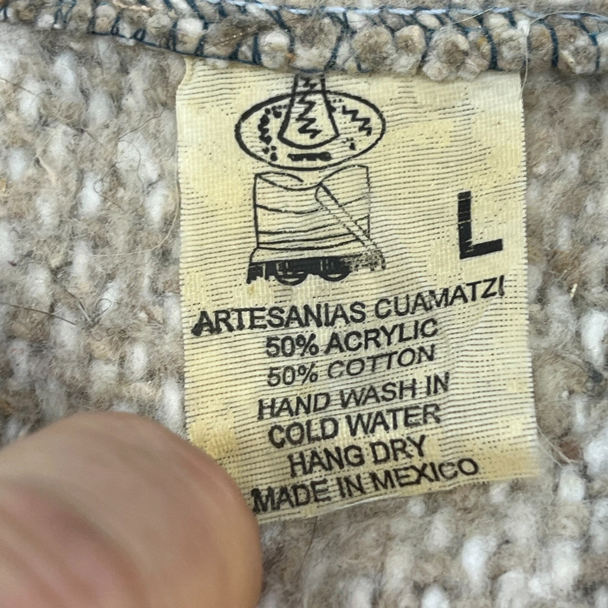 Genuine Artesenias Mexican Baja Hoodie Pullover Hippie Festival Beige size L