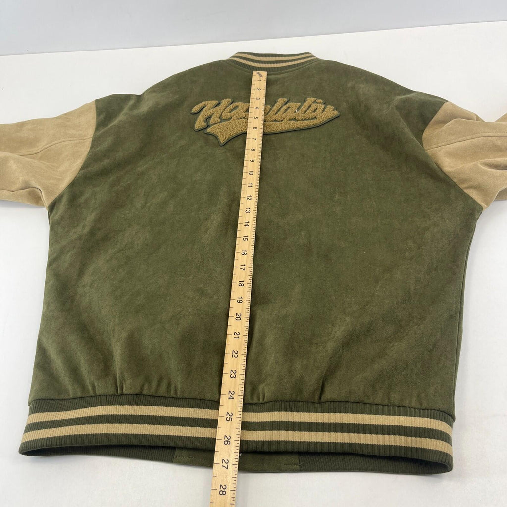 Women's Flock Varsity Jacket 80s College Style Green & Beige size XL
