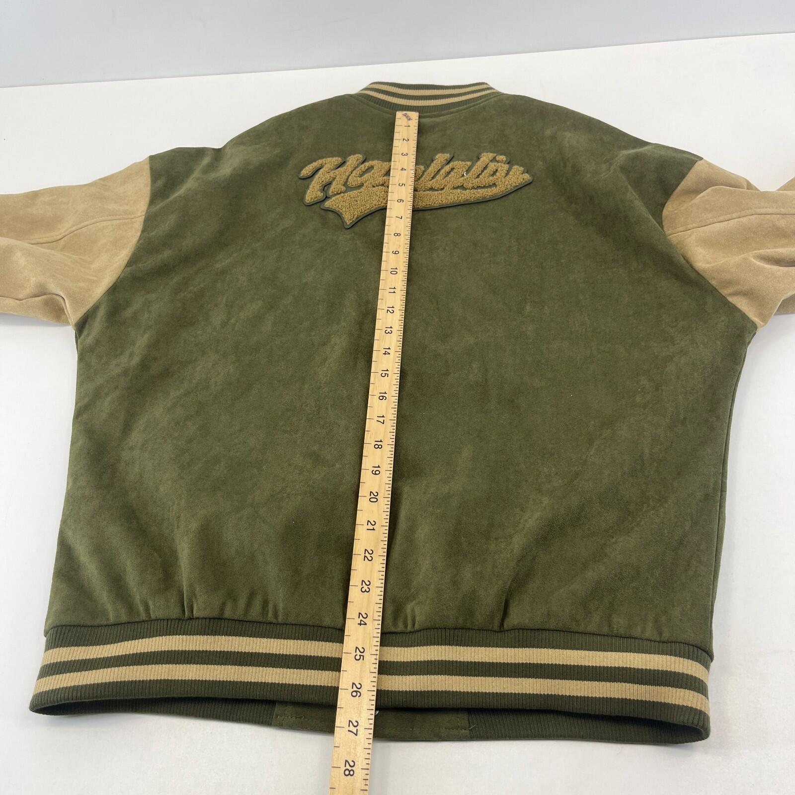 Women's Flock Varsity Jacket 80s College Style Green & Beige size XL