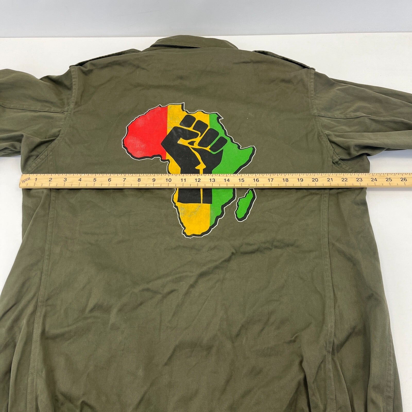 Custom Vintage French Army Jacket Rasta Rastafari Jah Smock size L (112M)