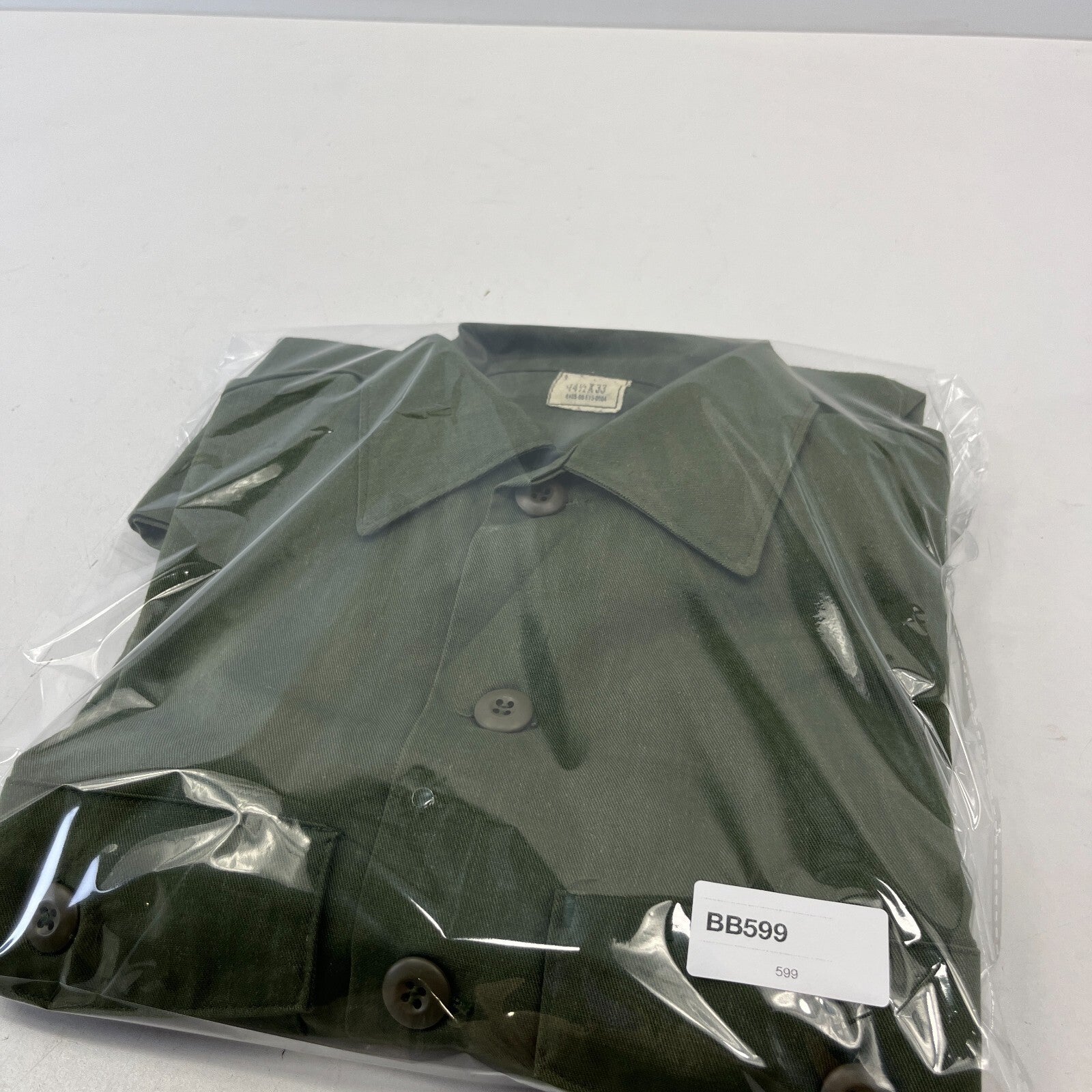 Vintage American Army Military Long Sleeve Dura Press Shirt Olive Green size L