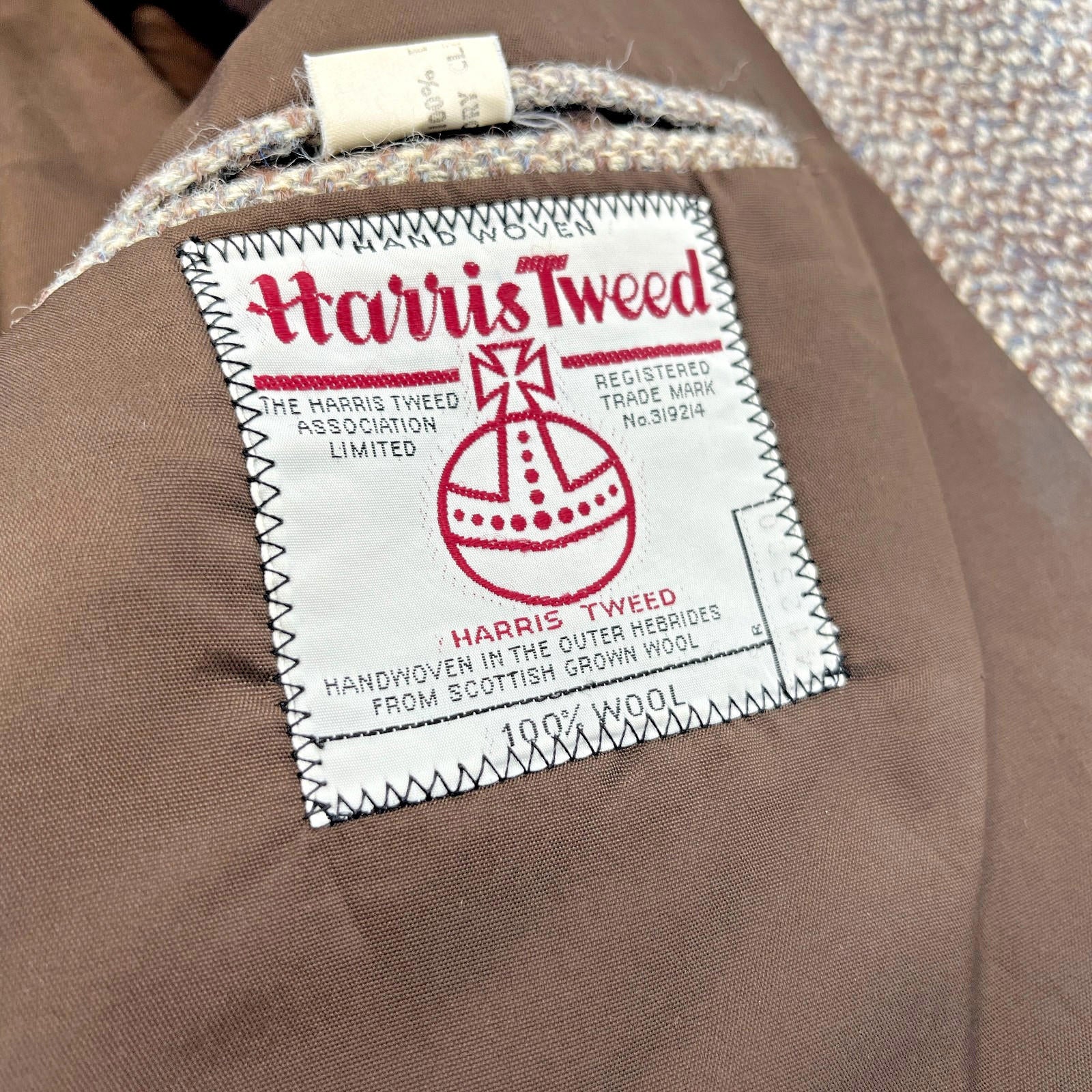 John Lewis Harris Tweed Herringbone Blazer Sport Coat Jacket Beige size 40R