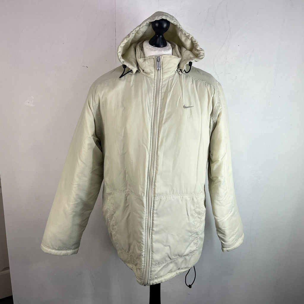 Nike Jacket Men's Quilt Lined Insulated Coat with Removable hood in Cream size M
