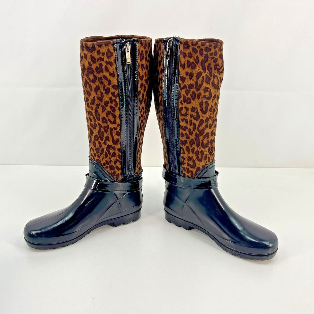 Women's Festival Boots Wellies Textured Leopard Print on Brown size UK 5 - EU 38