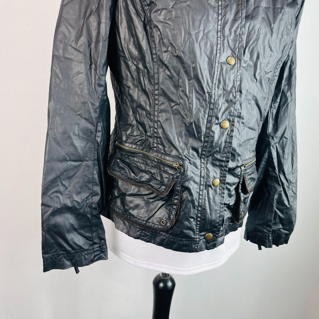 H&M Women's Wax Jacket in Black with Cord Collar size 14