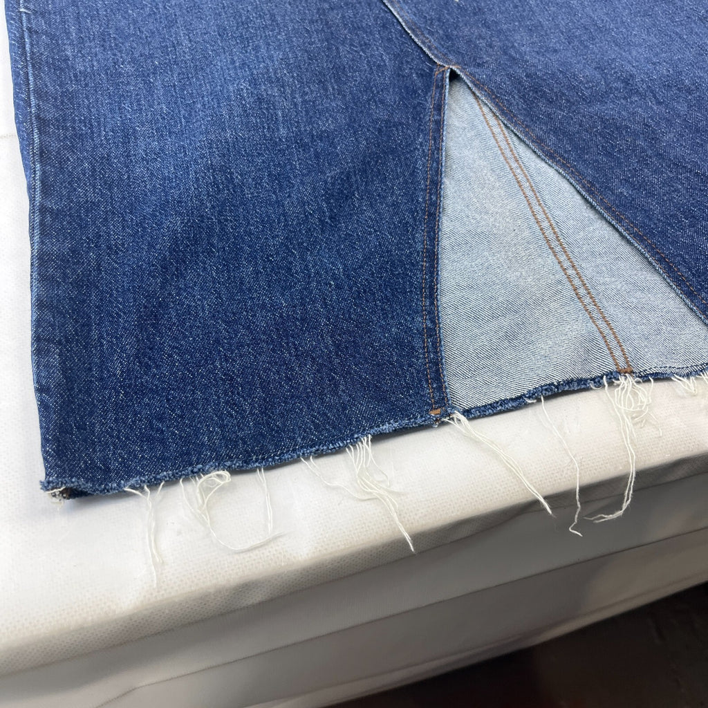 Fat Face Weston Denim Midi Skirt Cotton Festival UK 12 Dark Blue with Hem Fray