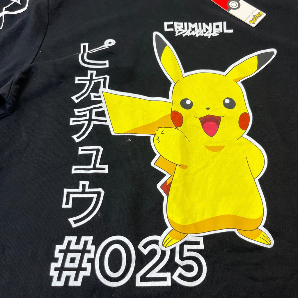 Criminal Damage Premium Black Pokémon Pikachu T-Shirt Long Sleeve size Medium
