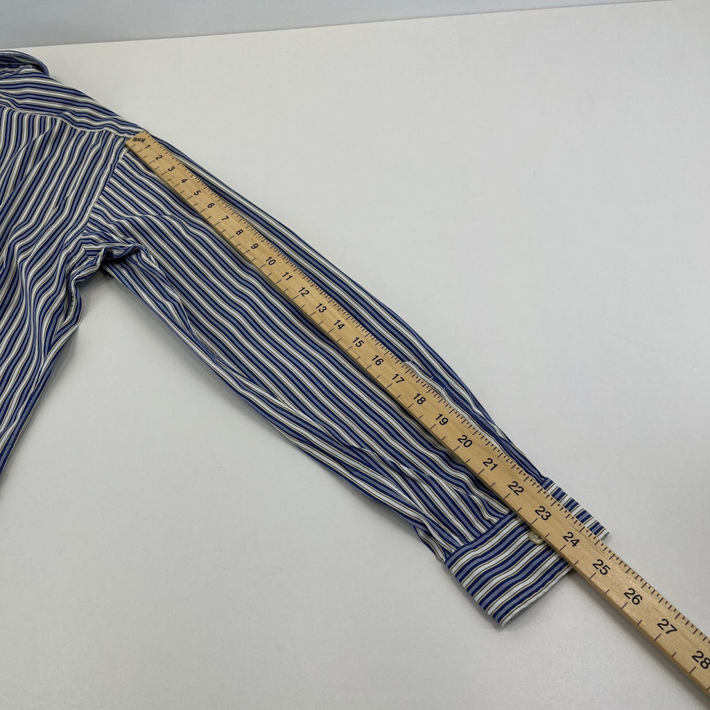 Ralph Lauren Shirt Mens 15 1/2 M Blue Pinstriped Cotton Button Up RL Pony
