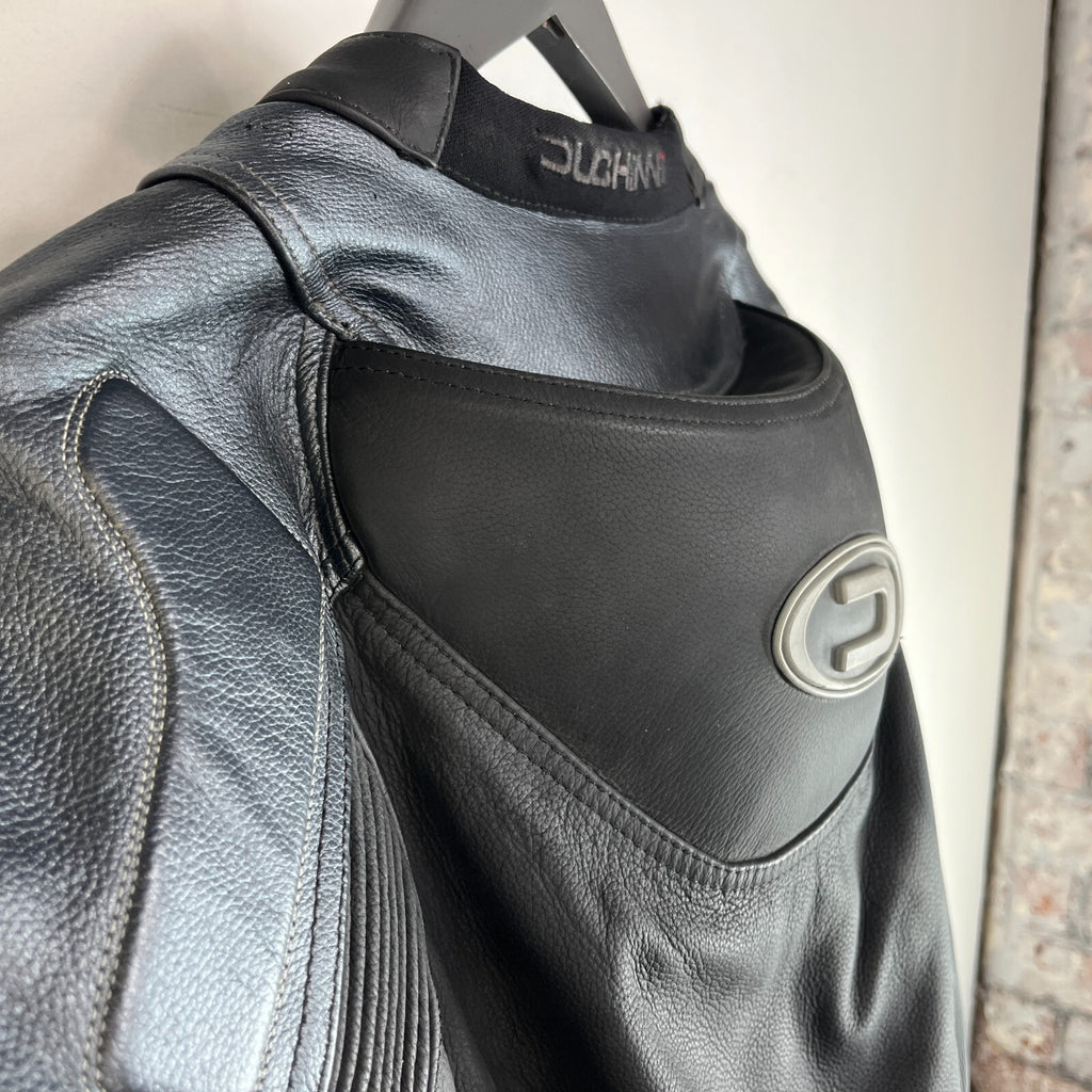 Duchinni 1 Piece Leather Suit with Hump Men's UK 40 EU 50 Black & Gunmetal Grey