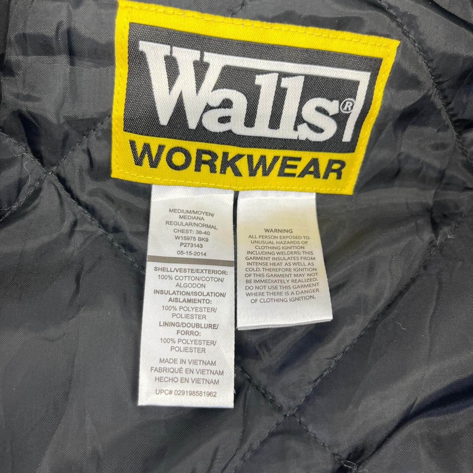 Walls Workwear Heavy Duty Overalls Quilted Insulated in Black Medium Regular