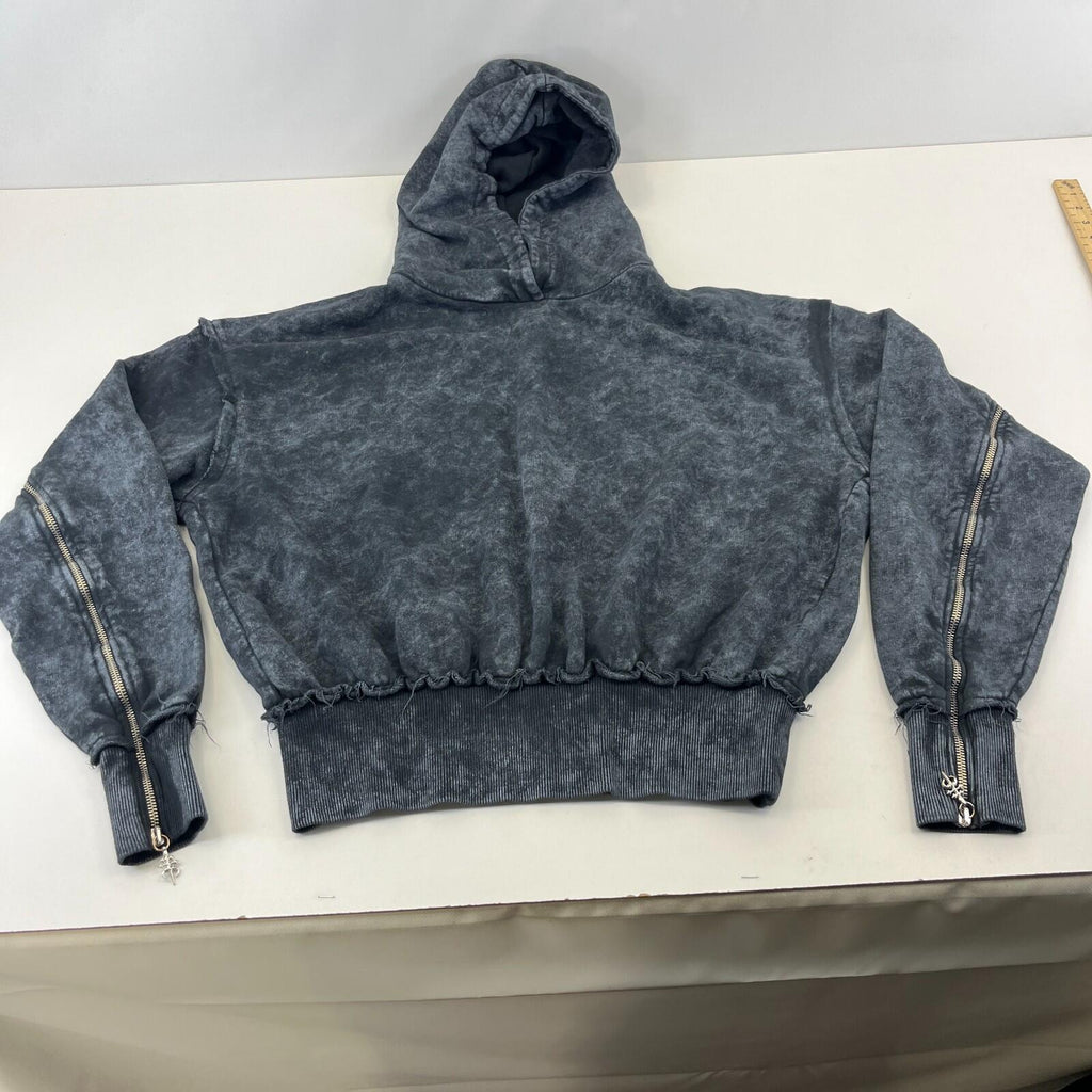 Drop Dead Distressed Look Grey w Zip Sleeves Hoodie 100% Cotton Streetwear UK S