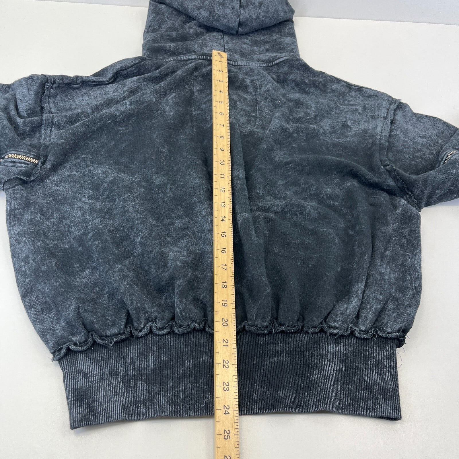 Drop Dead Distressed Look Grey w Zip Sleeves Hoodie UK M 100% Cotton Streetwear