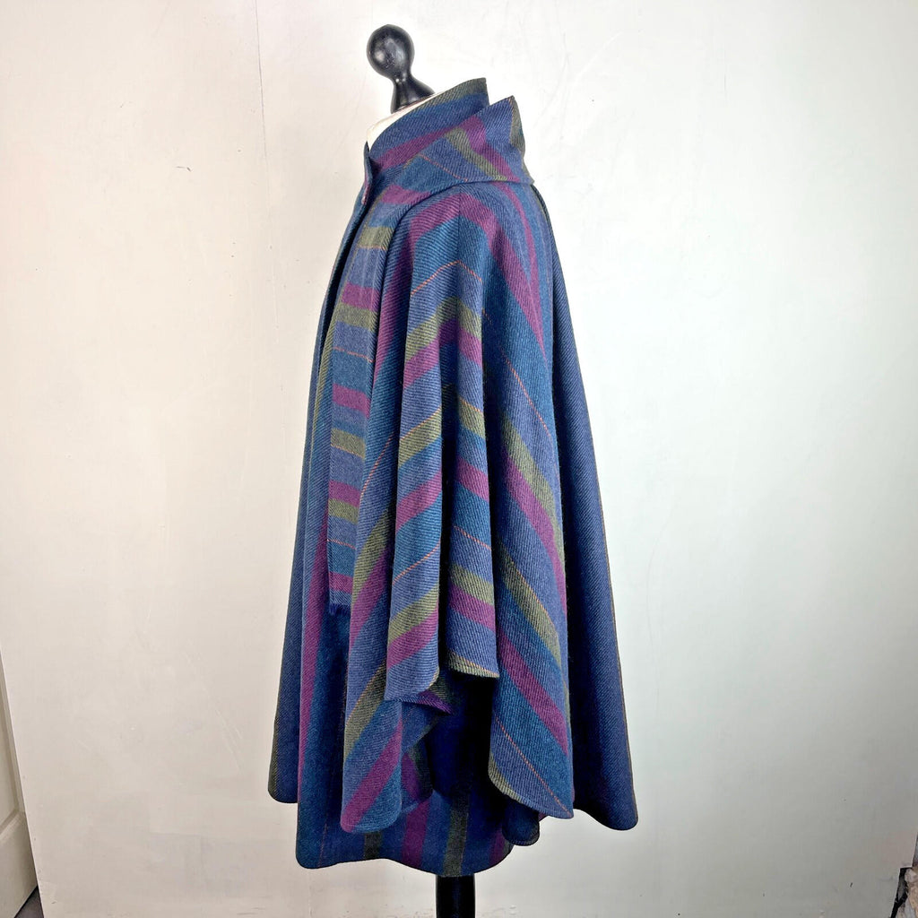 Avoca Collection Cape Coat Poncho Cloak size M Blue/Purple/Green +Attached Scarf
