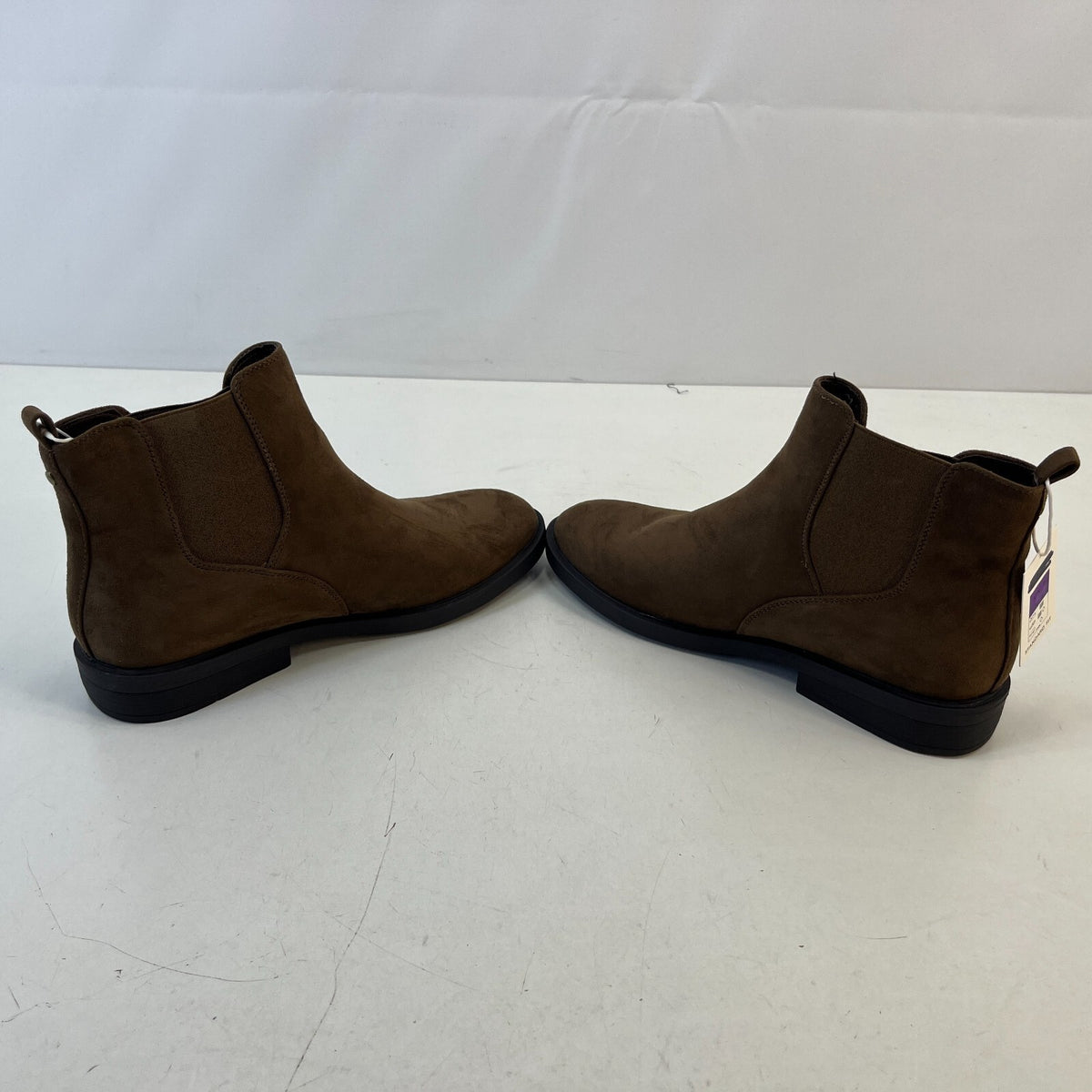 M&S Women’s Vegan Faux Suede Round Toe Ankle Boots with Block Heel Brown UK 9