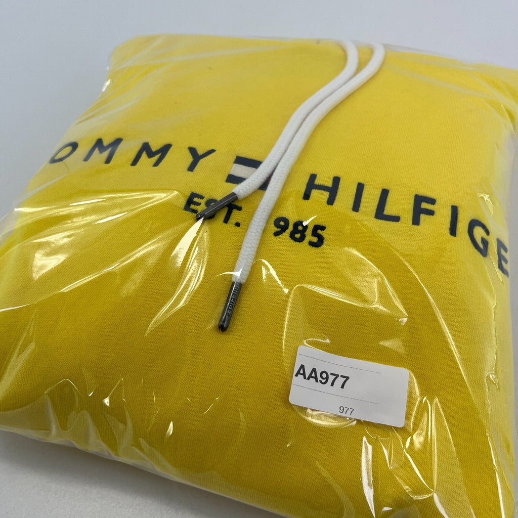 Tommy Hilfiger Mens Bright Yellow Embroidered Hoodie Sweater size XL Cotton