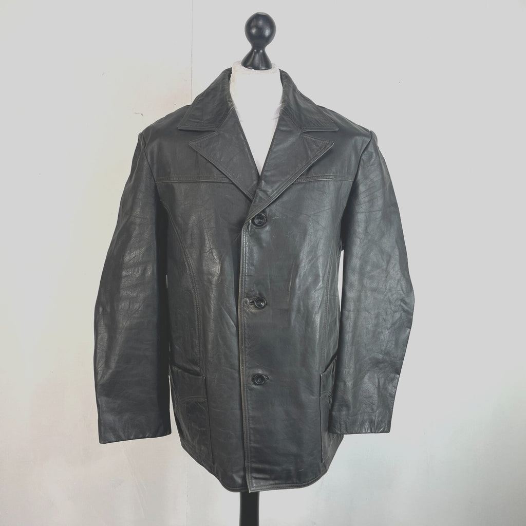 Vintage Letex Wismar Men's Black Leather Jacket size EU 56 Made in Germany