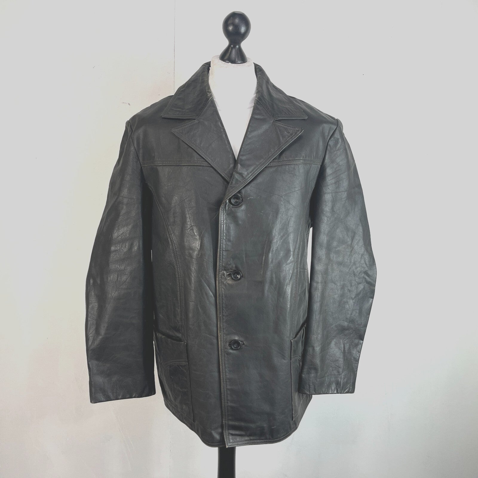 Vintage Letex Wismar Men's Black Leather Jacket size EU 56 Made in Germany
