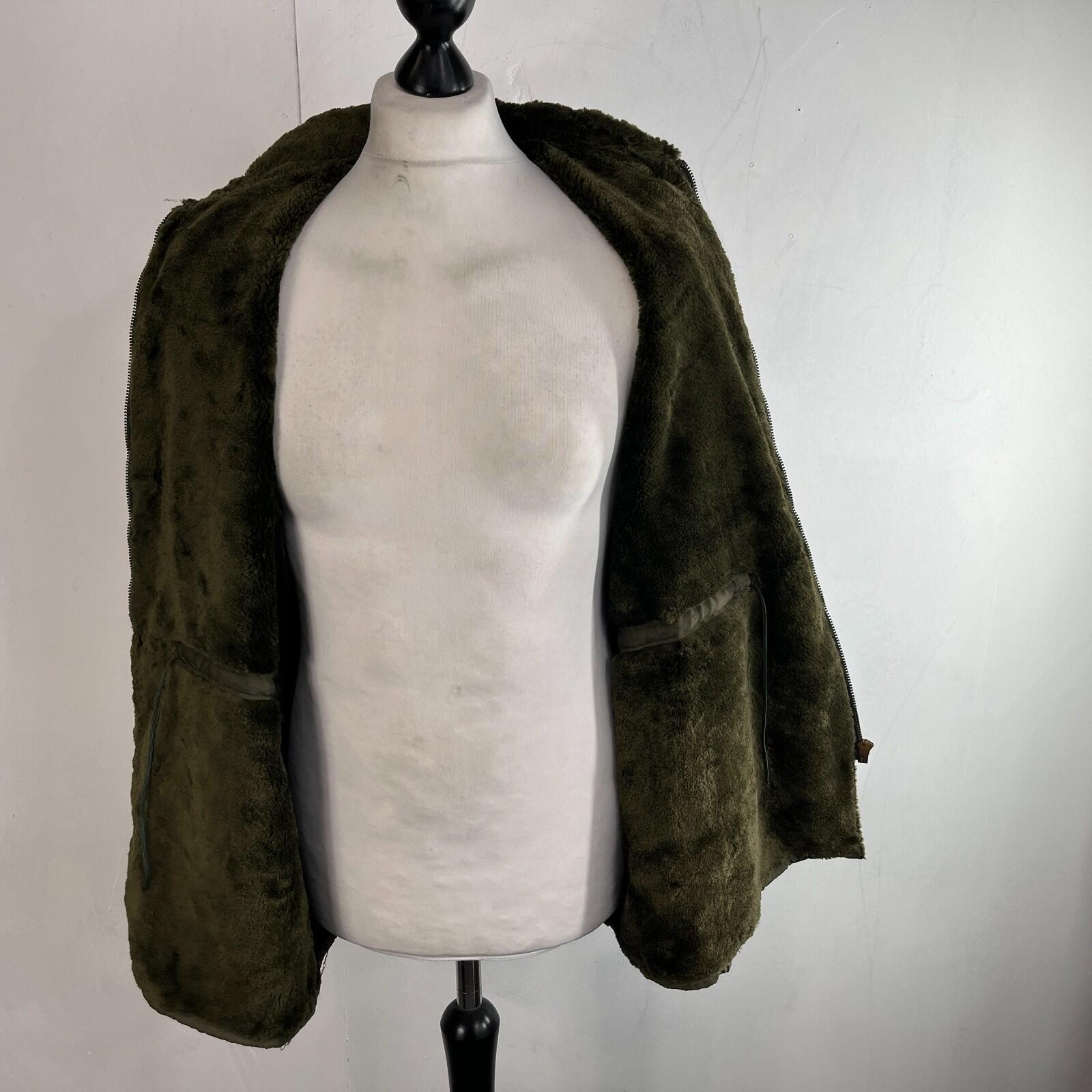 Vintage French Army Thermal Fleece Lined Jacket OG Olive Green size L
