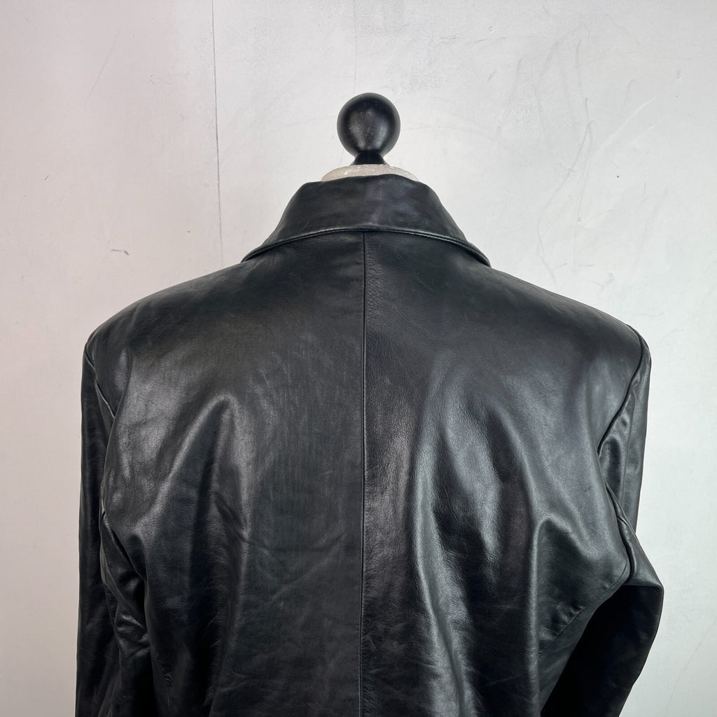 hElium Men's Leather Overcoat Jacket Black size L Vintage Insulated Casual Coat