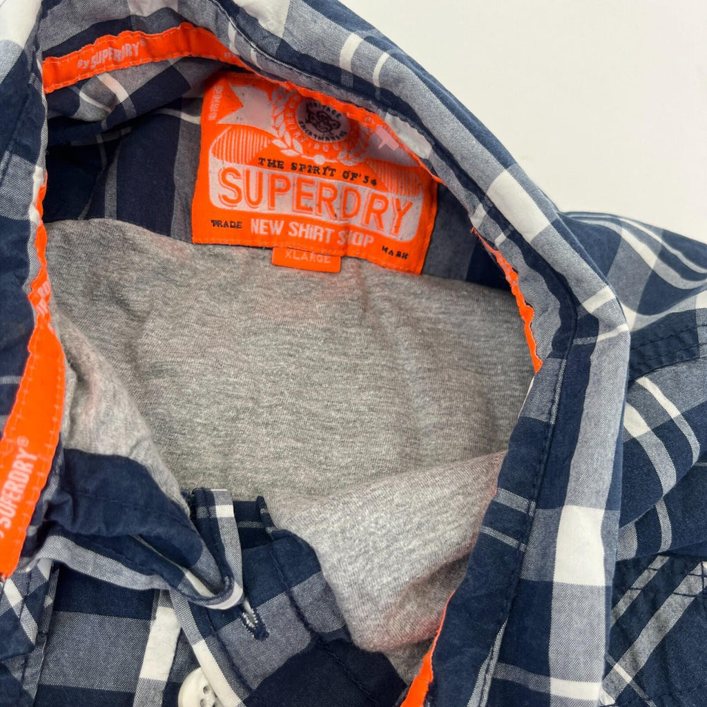 SuperDry Men's Lined Check Work Chore Shirt in Blue size XL