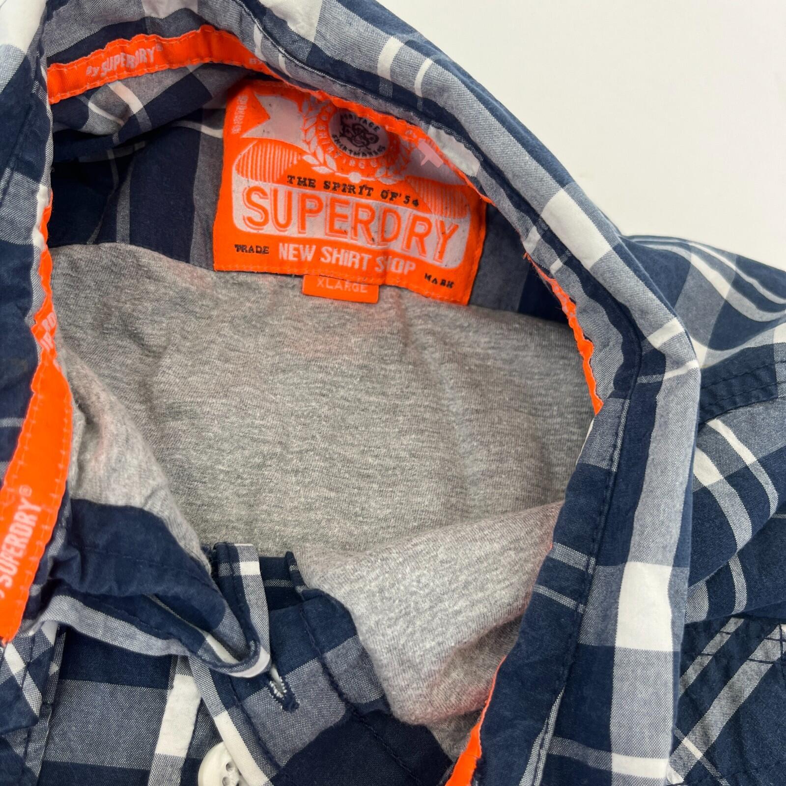SuperDry Men's Lined Check Work Chore Shirt in Blue size XL