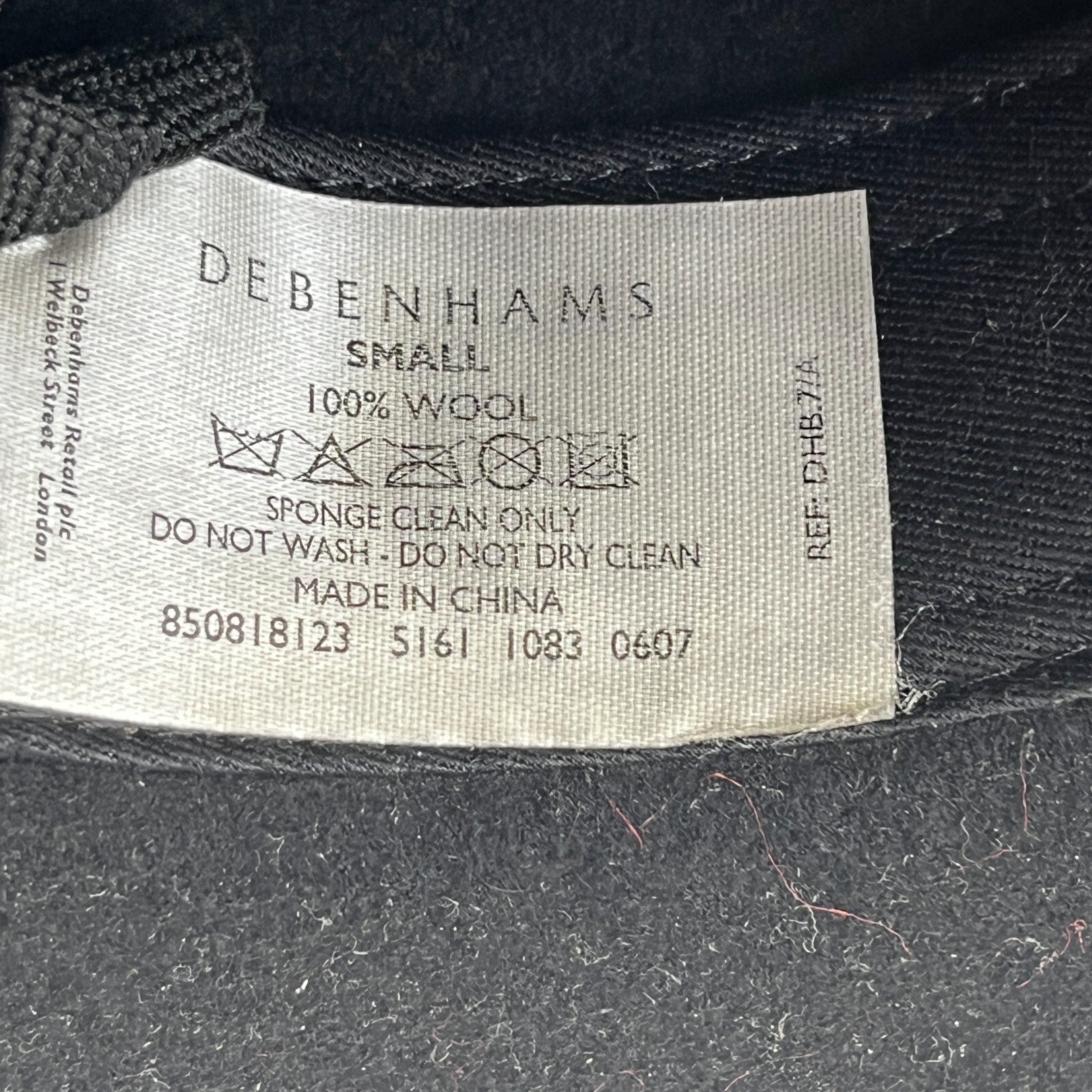 Debenhams Men's Fedora Hat Black 100% Wool size Small