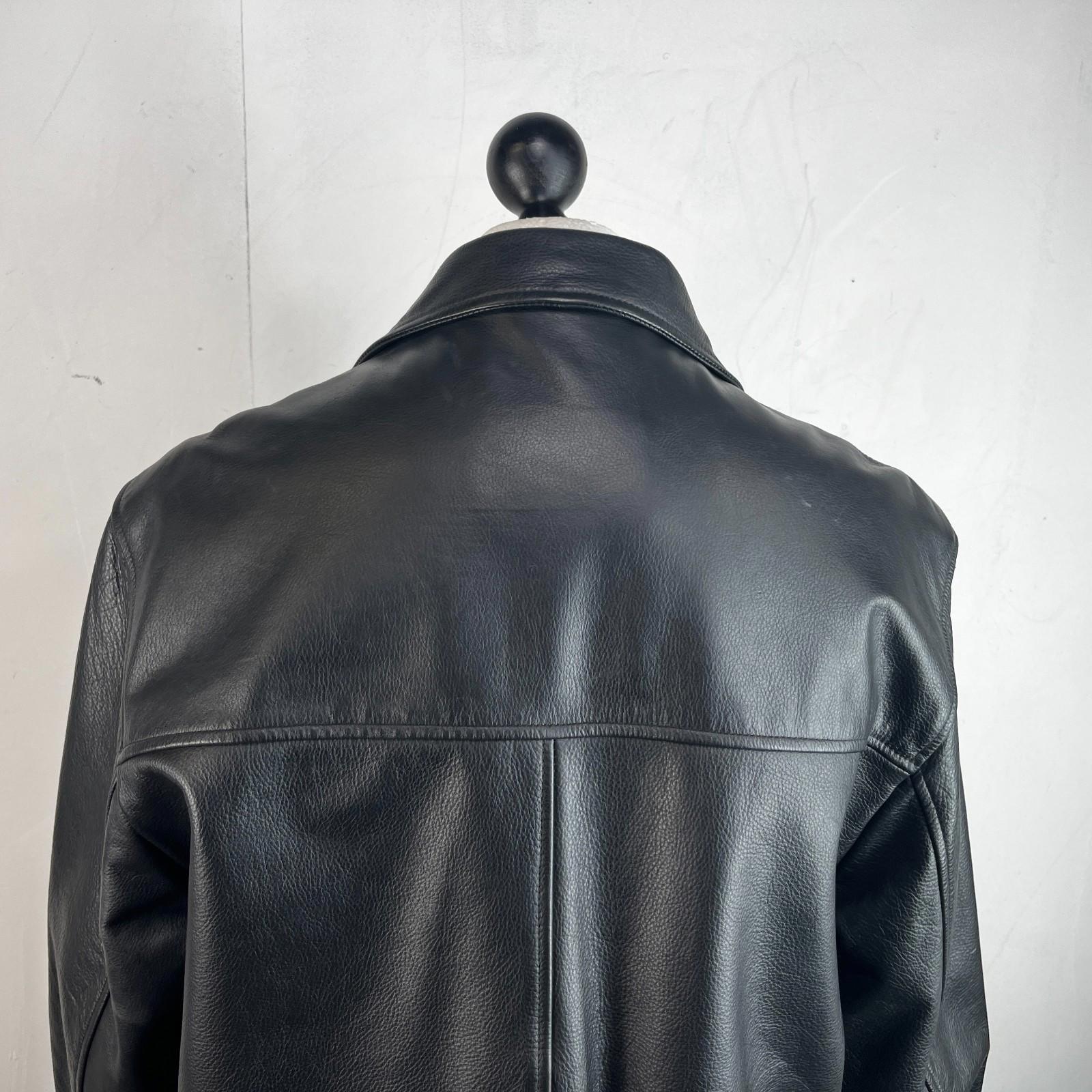 Men's Retro 100% Leather Jacket from George in Black Quilted Lined Coat