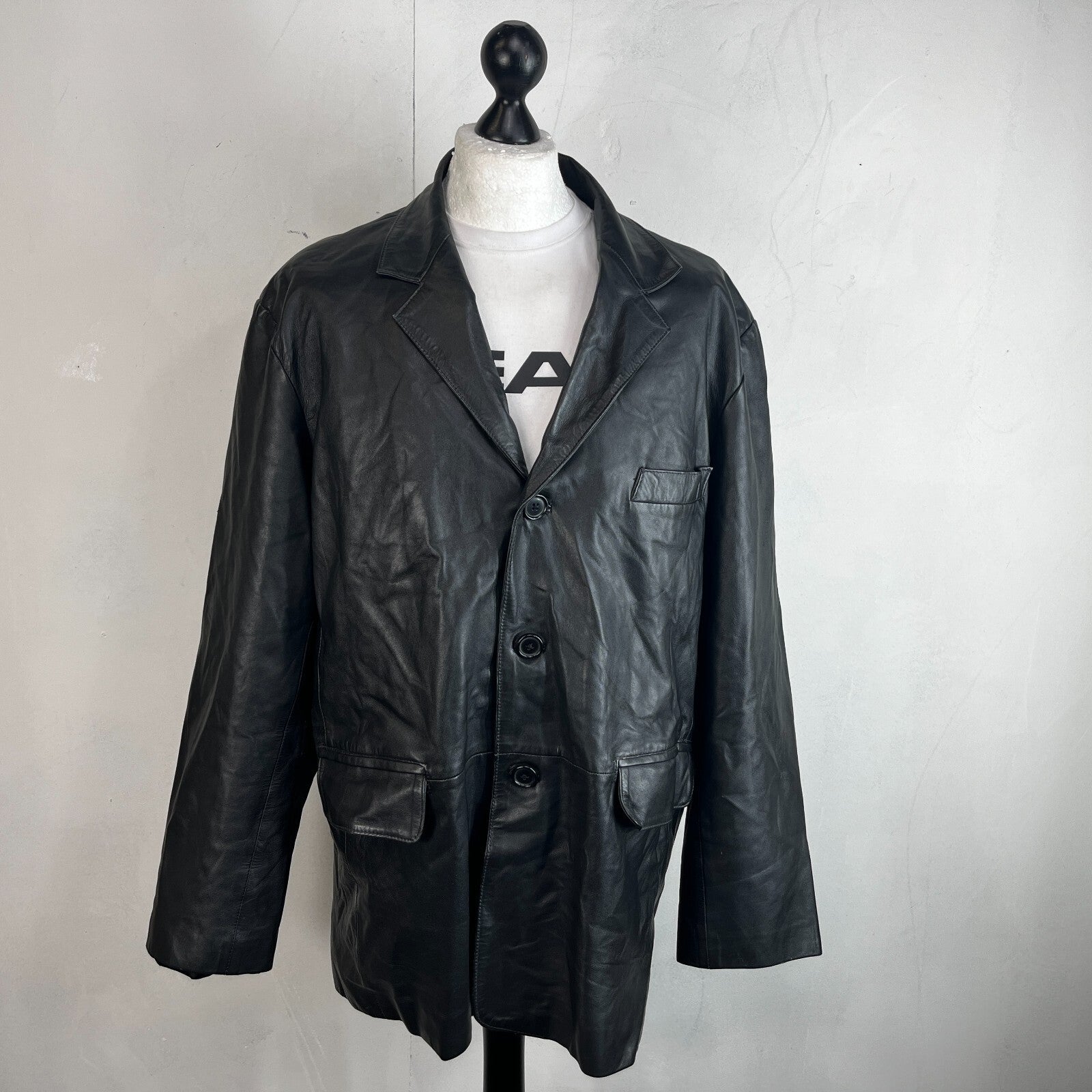 Calculus London Men's Soft Leather Jacket in Black size 2XL
