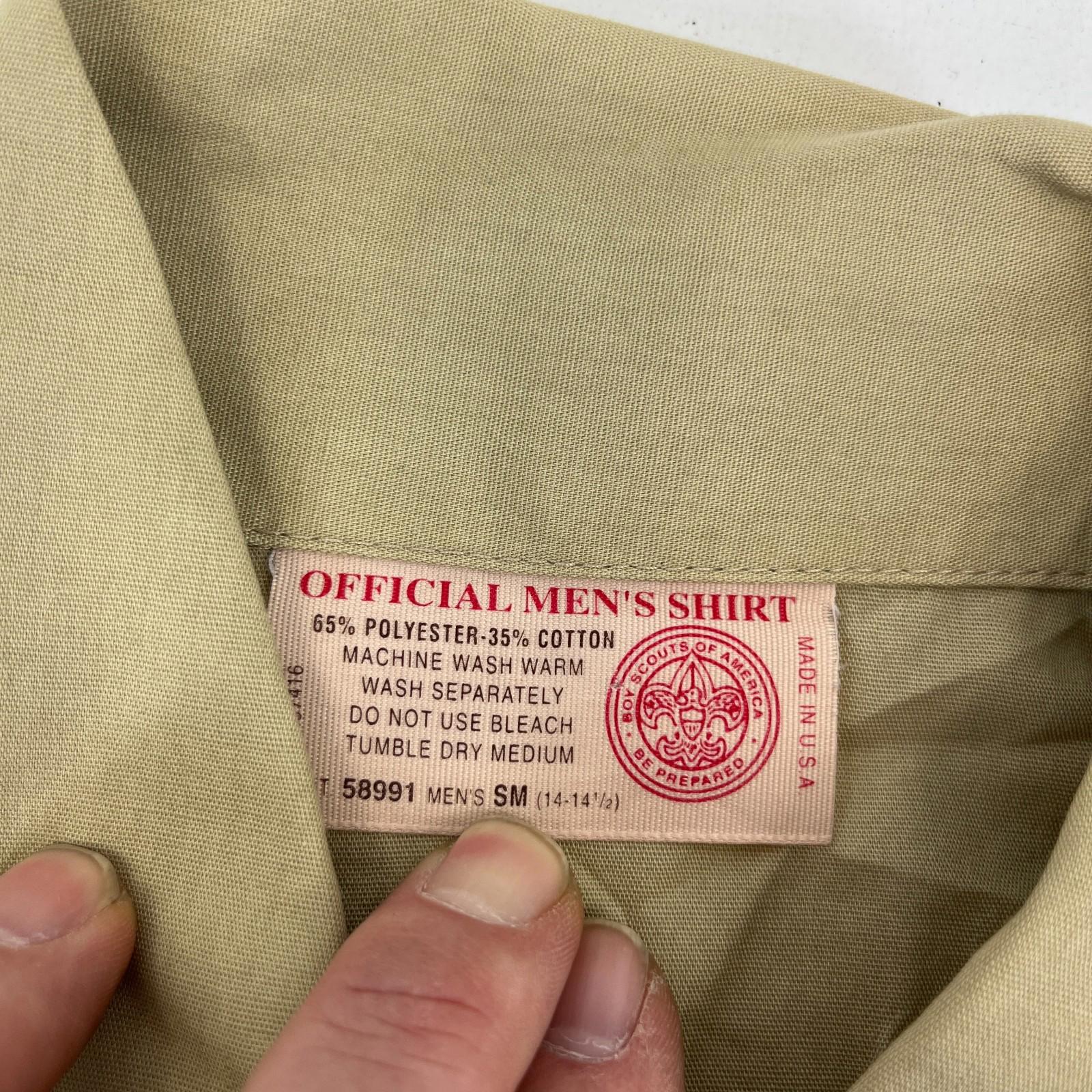 Boy Scouts of America Men's Shirt Long Sleeve in Beige with Badges size Small