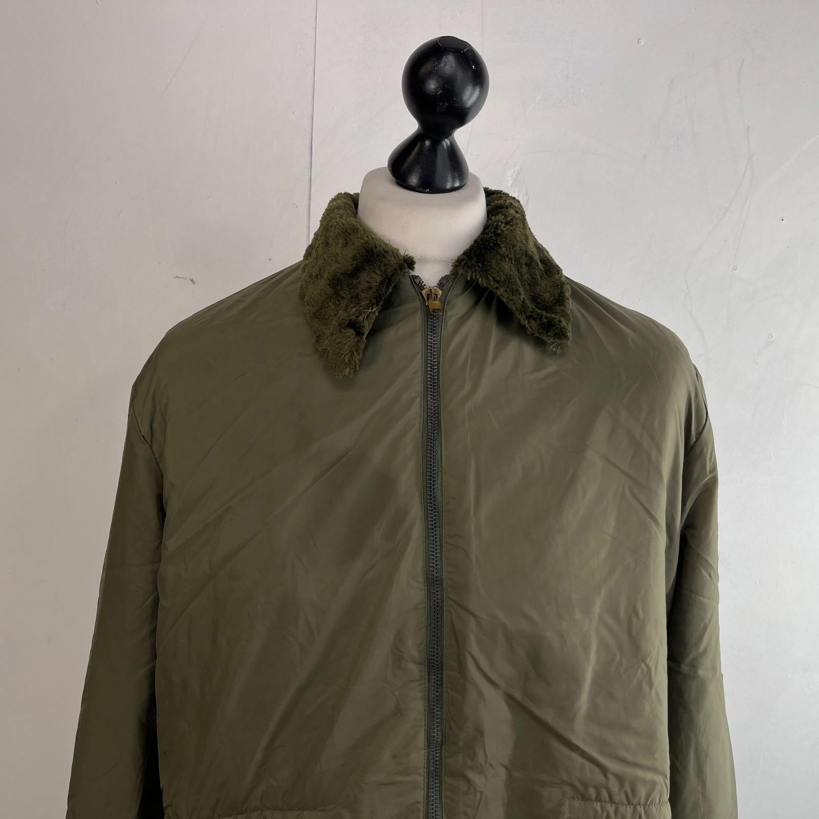 Vintage French Army Thermal Fleece Lined Jacket OG Olive Green size L