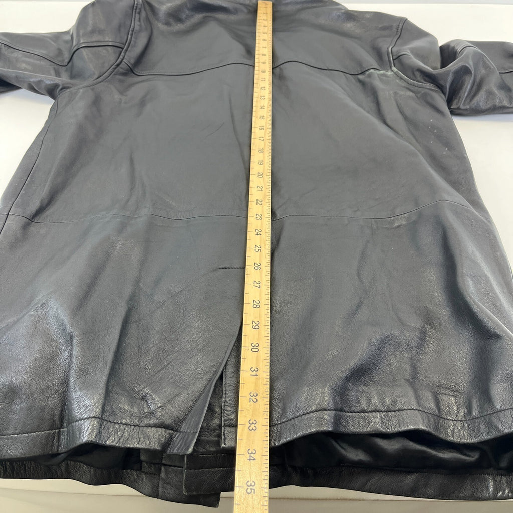 CG Collections Men's Leather Overcoat Jacket Black size Large Spread Collar
