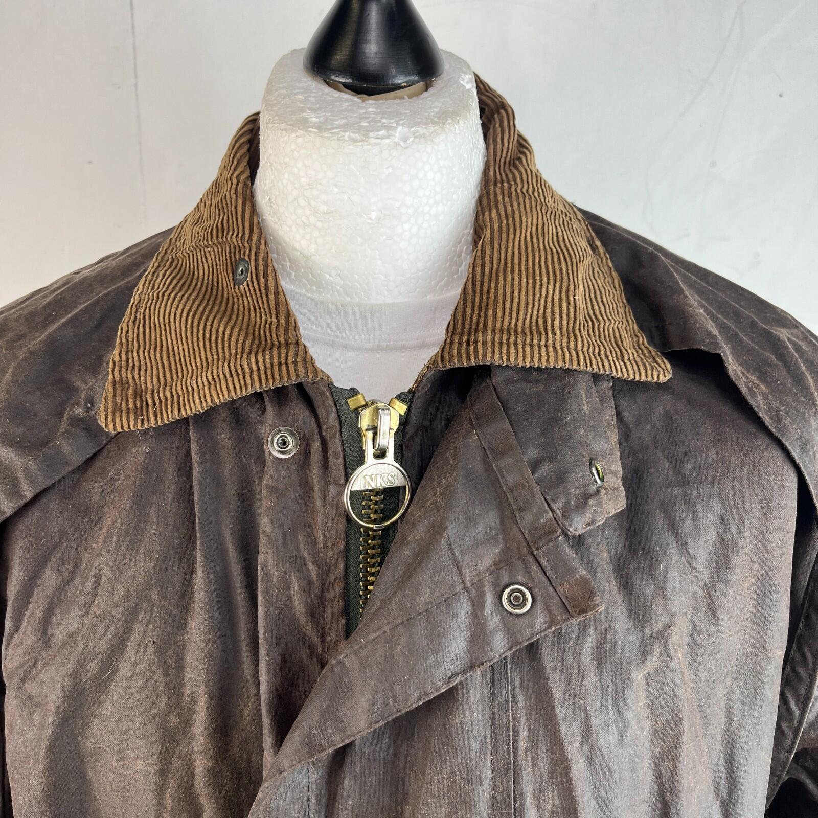 NKS Heavy Duty Brown Wax Waxed Stockman Riding Coat Jacket size XL
