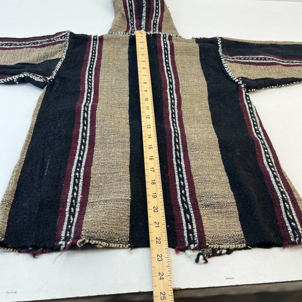 Mexican Baja Tie Front Hoodie Childrens size Large Black/Beige Striped Hooded