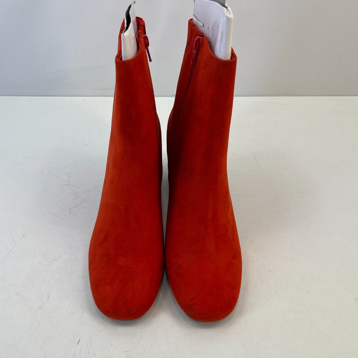 M&S Womens Vegan Faux Suede Round Toe Ankle Boots Zip Side Block Heel Red UK 7.5