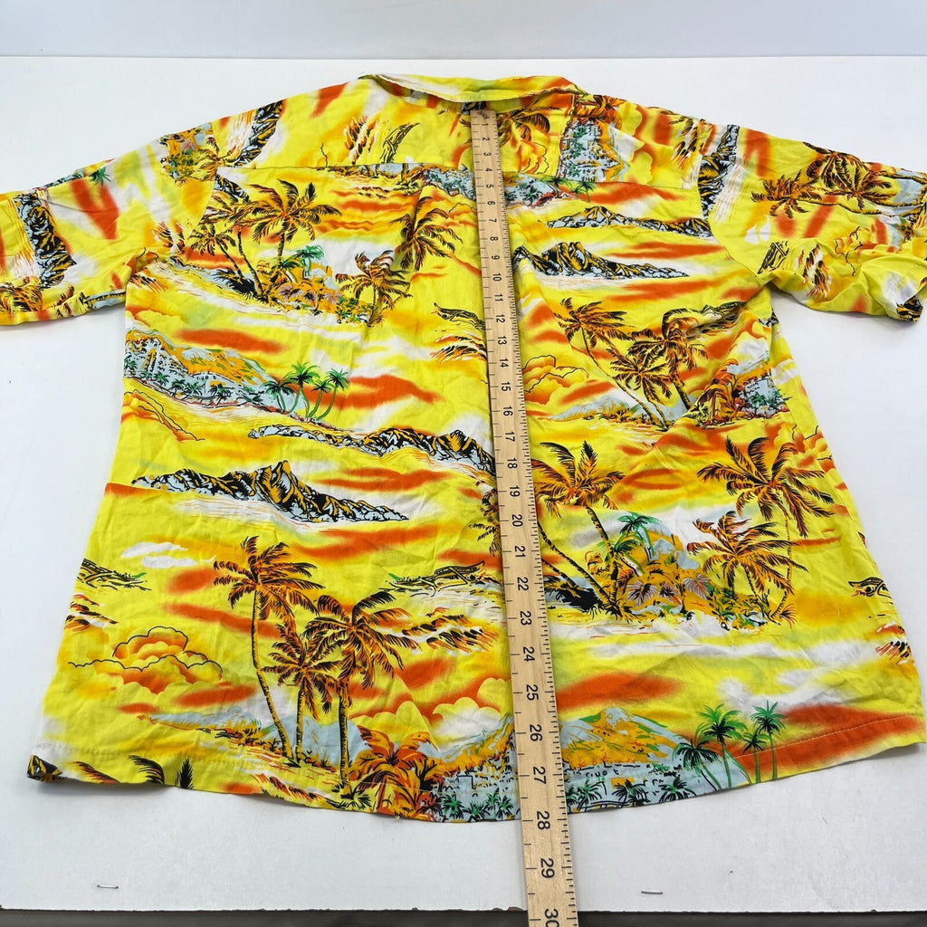 Boston Mens Yellow Hawaiian Shirt Designer Holiday Short Sleeve size M