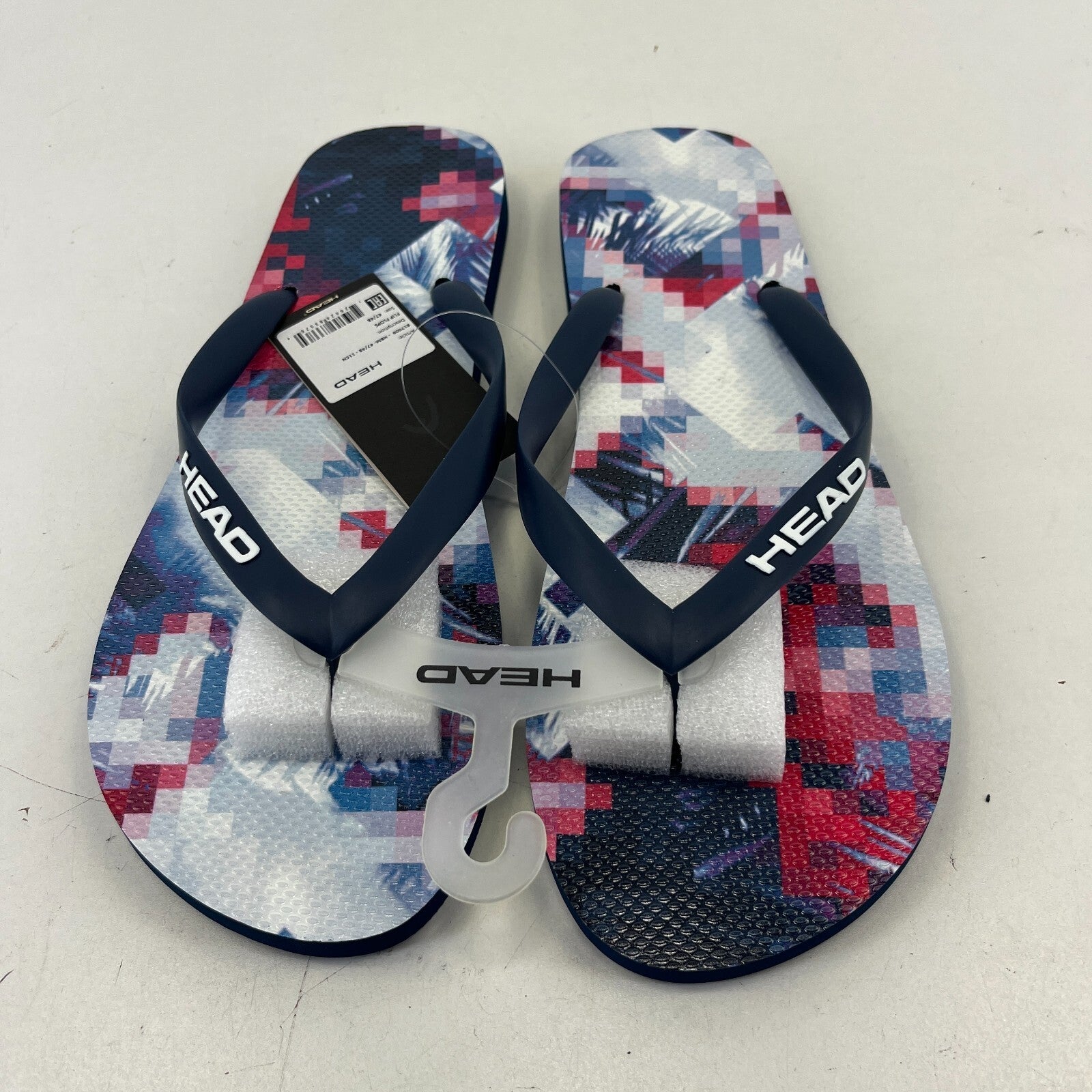 Head Flip Flops Beach Slippers Blue/Red Digital Print Men's UK 13 EU 47/48