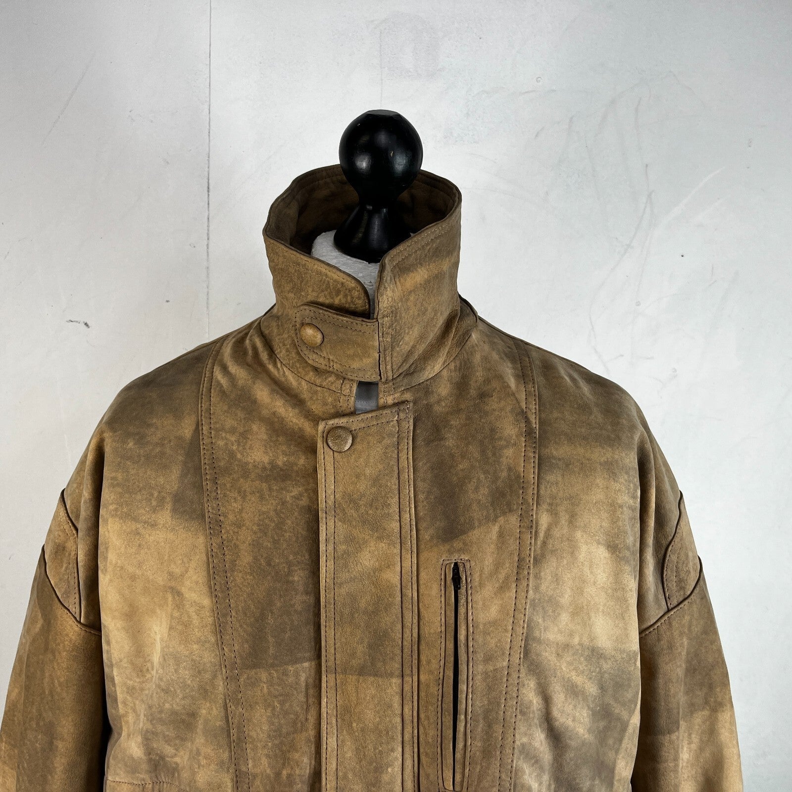 The Vali Collection Soft Leather Jacket 80s Brown Distressed Look size XL