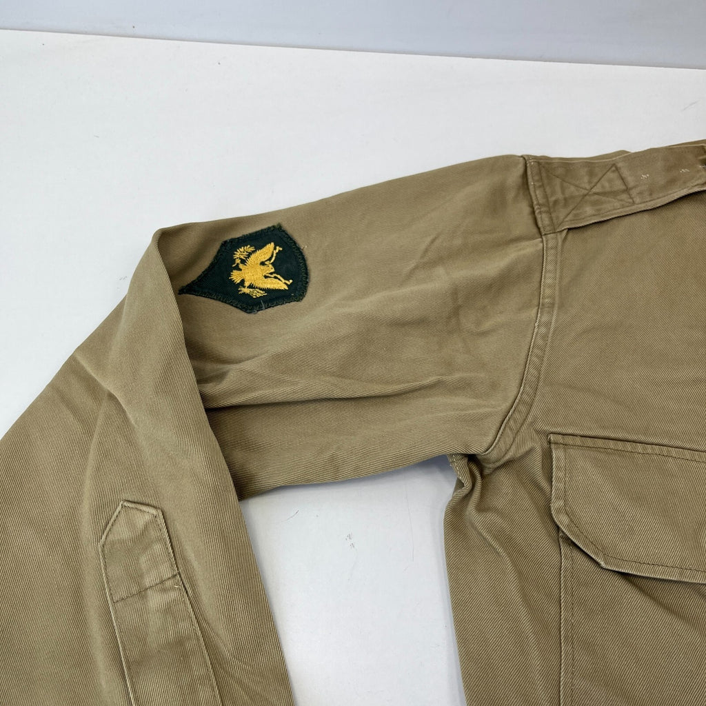 Vintage American Army Military Long Sleeve Shirt with Badges Khaki Brown size M