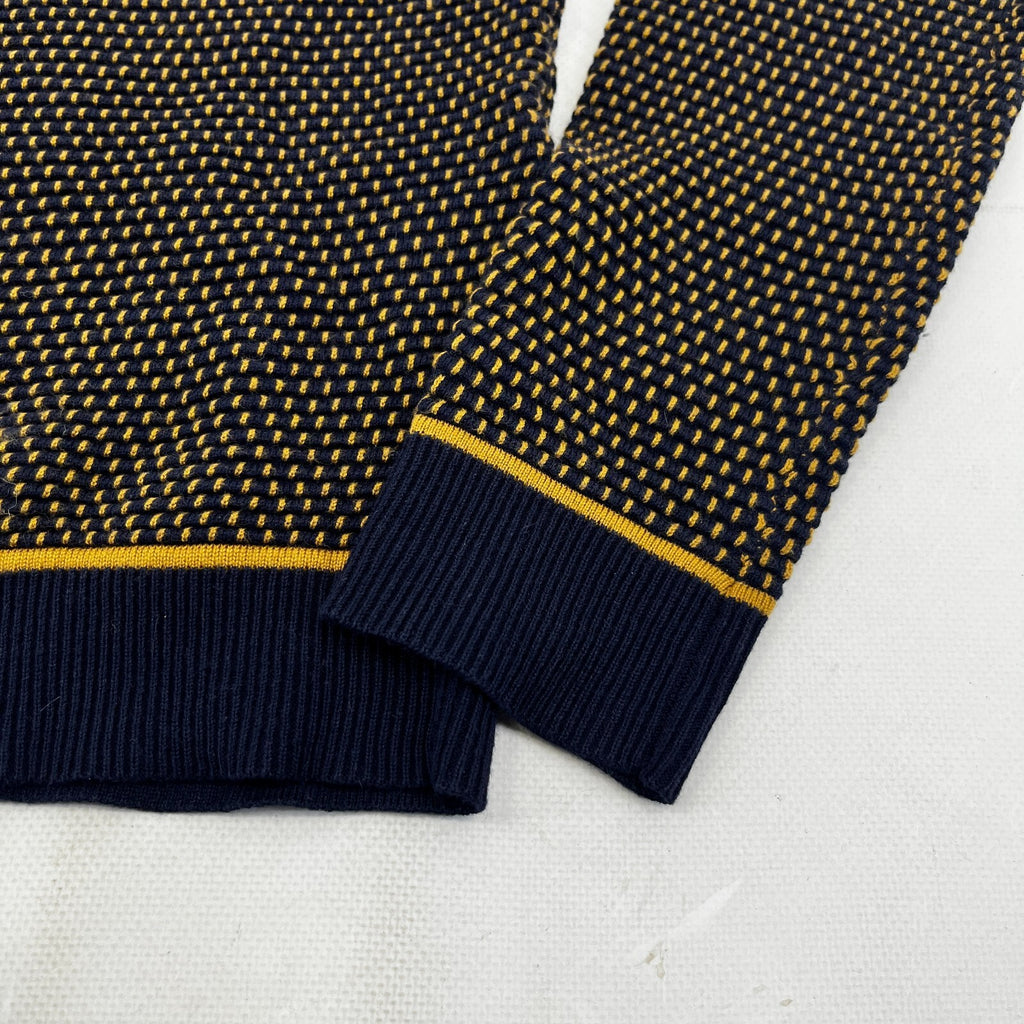 Ted Baker Men's Jumper in Blue/Yellow Cotton Blend Crew Neck Pullover size Small