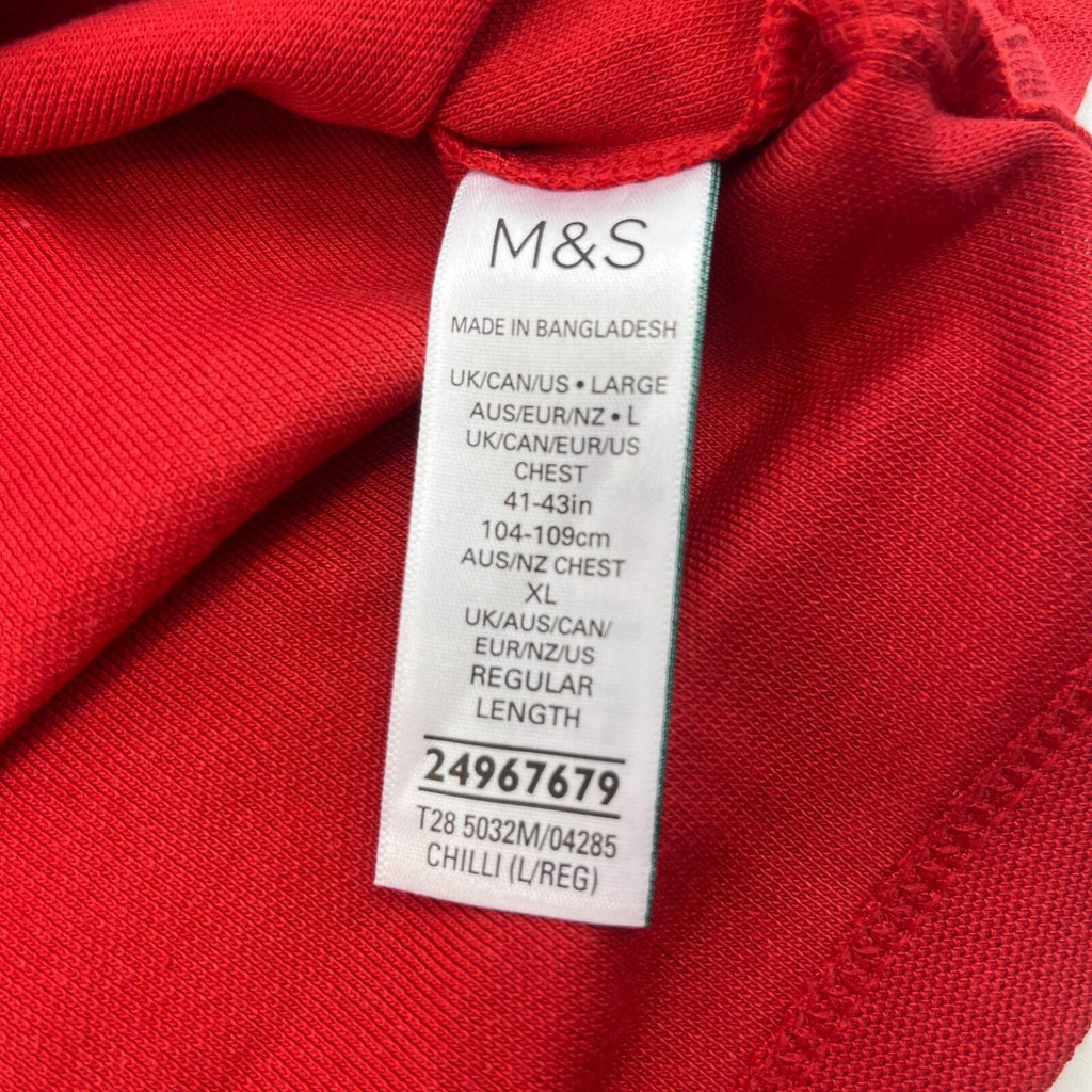 M&S Mens Red Short Sleeve 100% Cotton Polo Shirt Top size Large Regular Fit