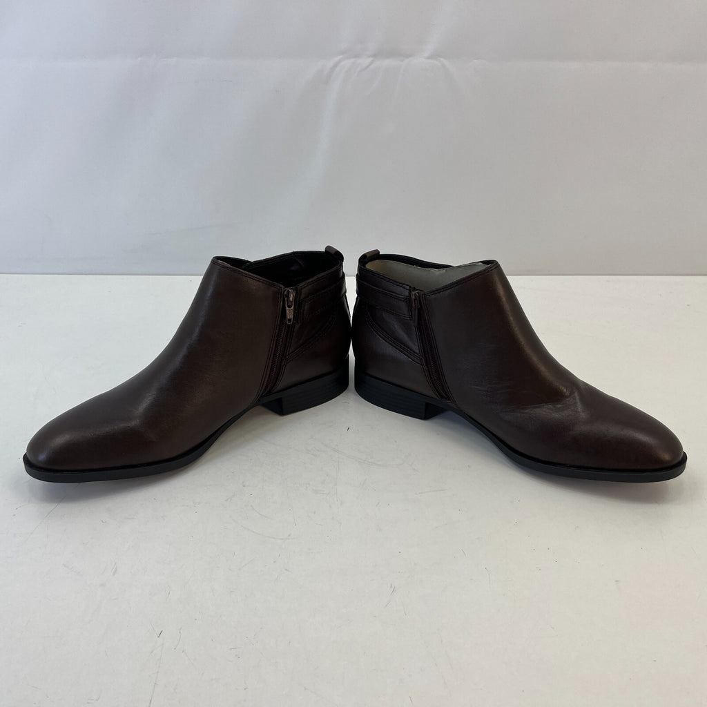 M&S Women’s Dark Brown Leather Almond Toe Ankle Boots Block Heel & Side Zip UK 8