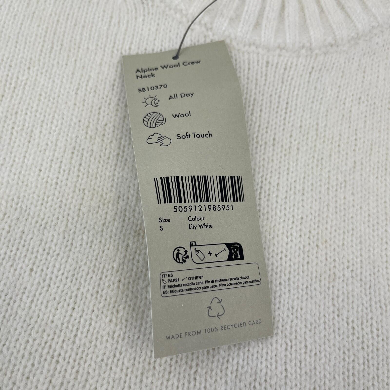 Sweaty Betty Alpine Wool Crew Neck Jumper Sweater in Lily White size S Alpaca