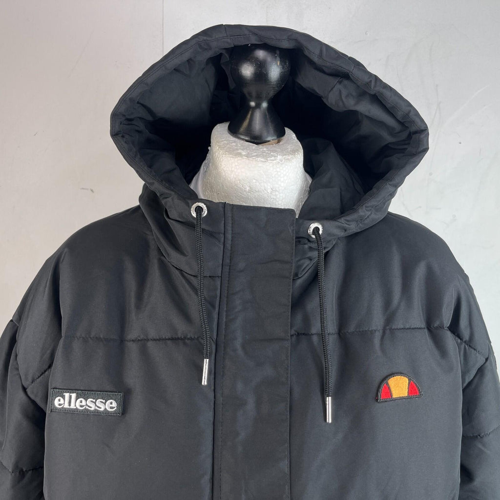 Ellesse Womens Hooded Quilted Padded Puffer Jacket in Black UK 16 - Near Mint