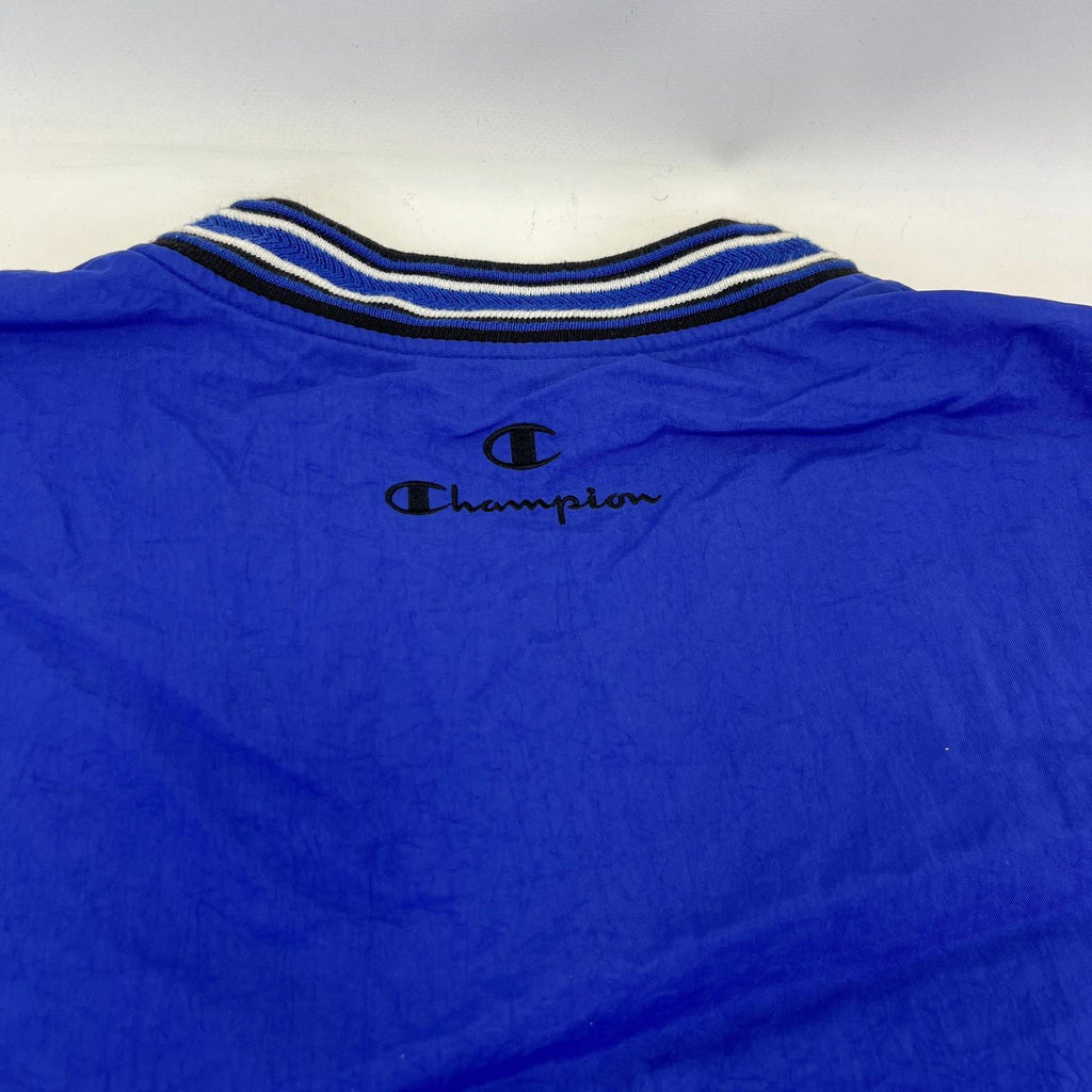 Champion Pullover Windbreaker Jacket Coat Oversized Large Blue with Embroidery