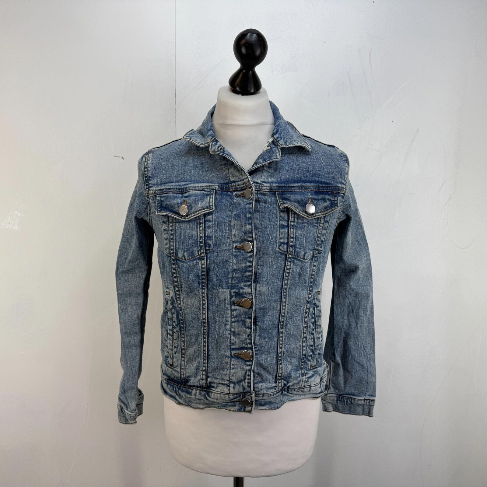 Joules Stretch Denim Jacket Mid Blue UK size 8 Women's with Pockets VGC