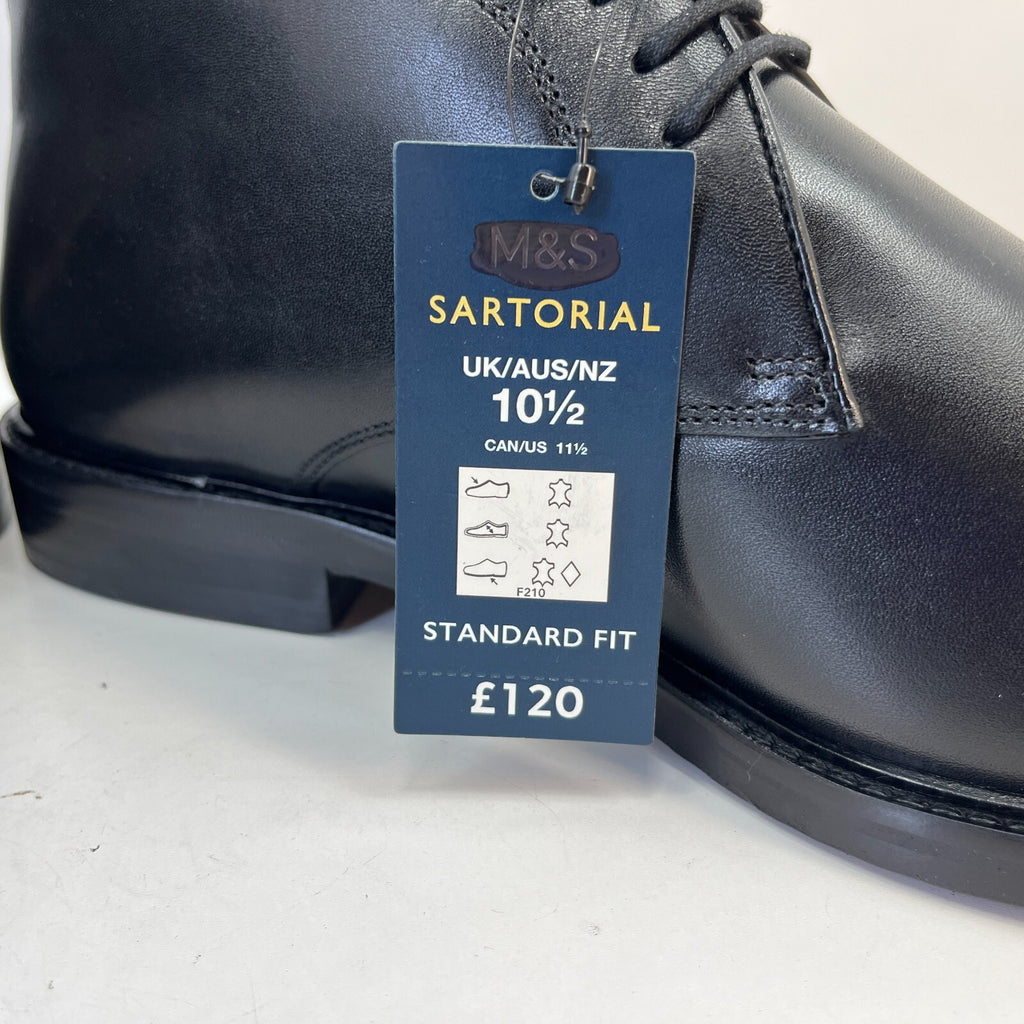 Marks & Spencer Sartorial Black Leather Smart Luxury Boots UK 10.5 RRP £120 New